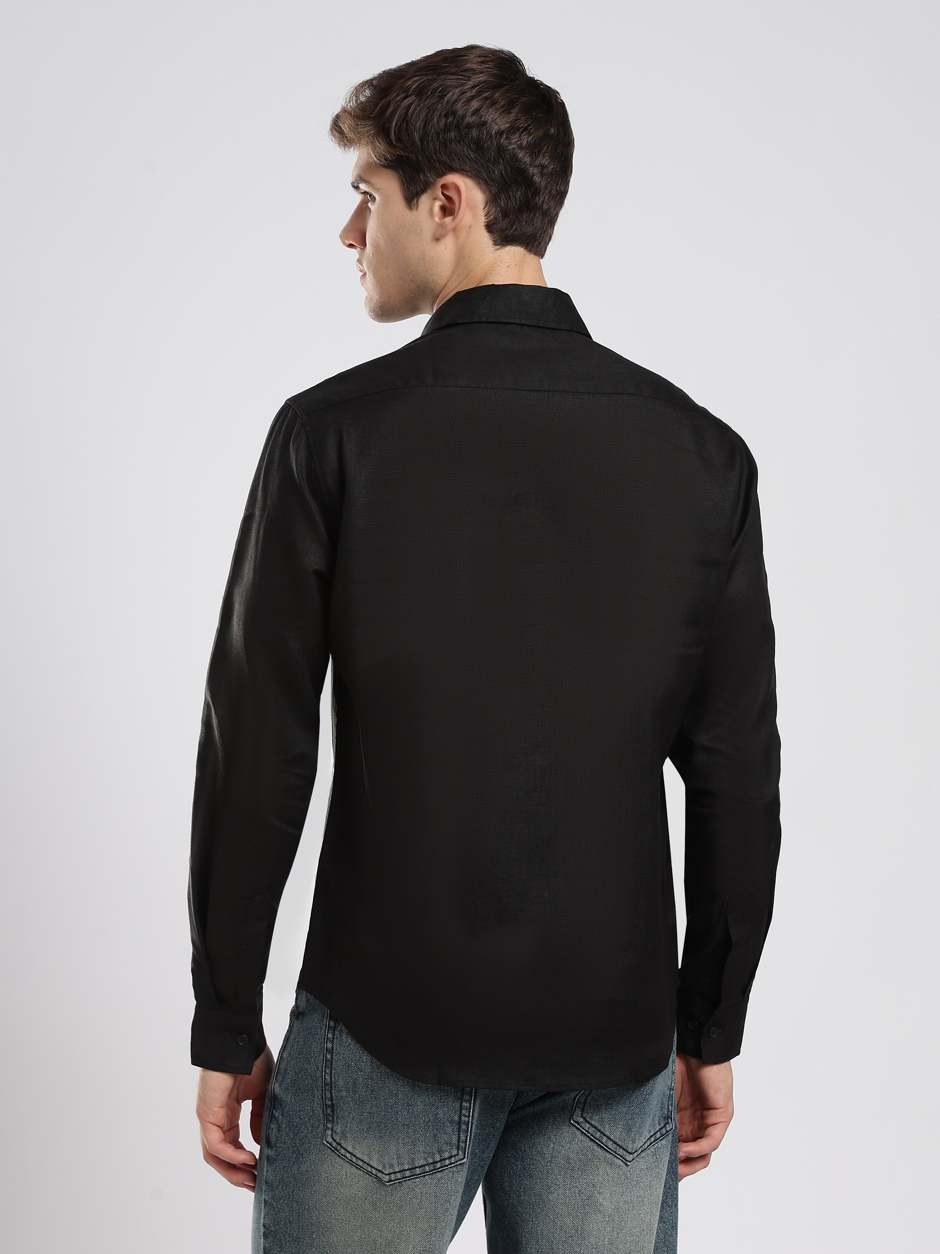 Midnight Black Linen Shirt – Signature Fit