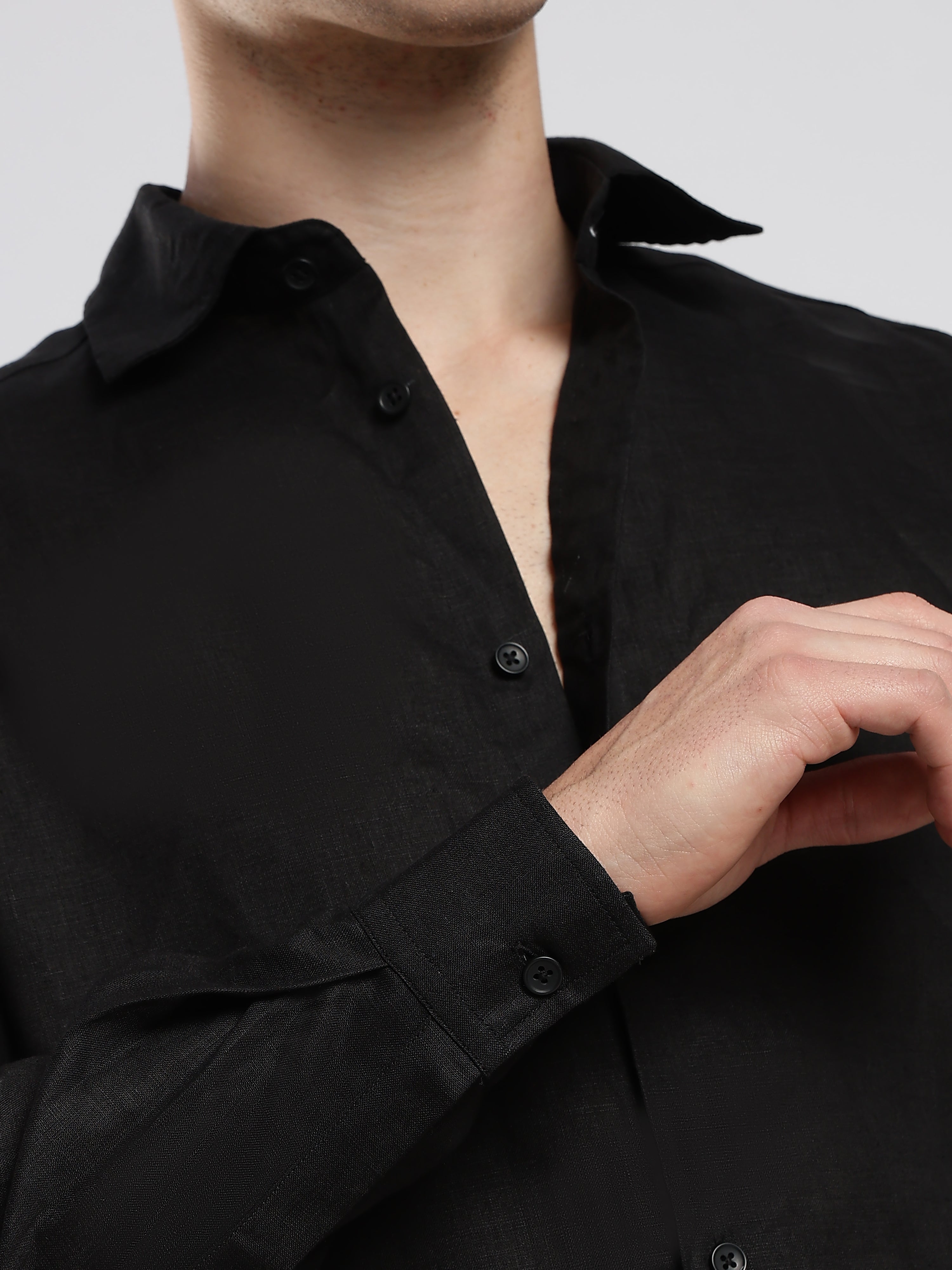 Midnight Black Linen Shirt – Signature Fit