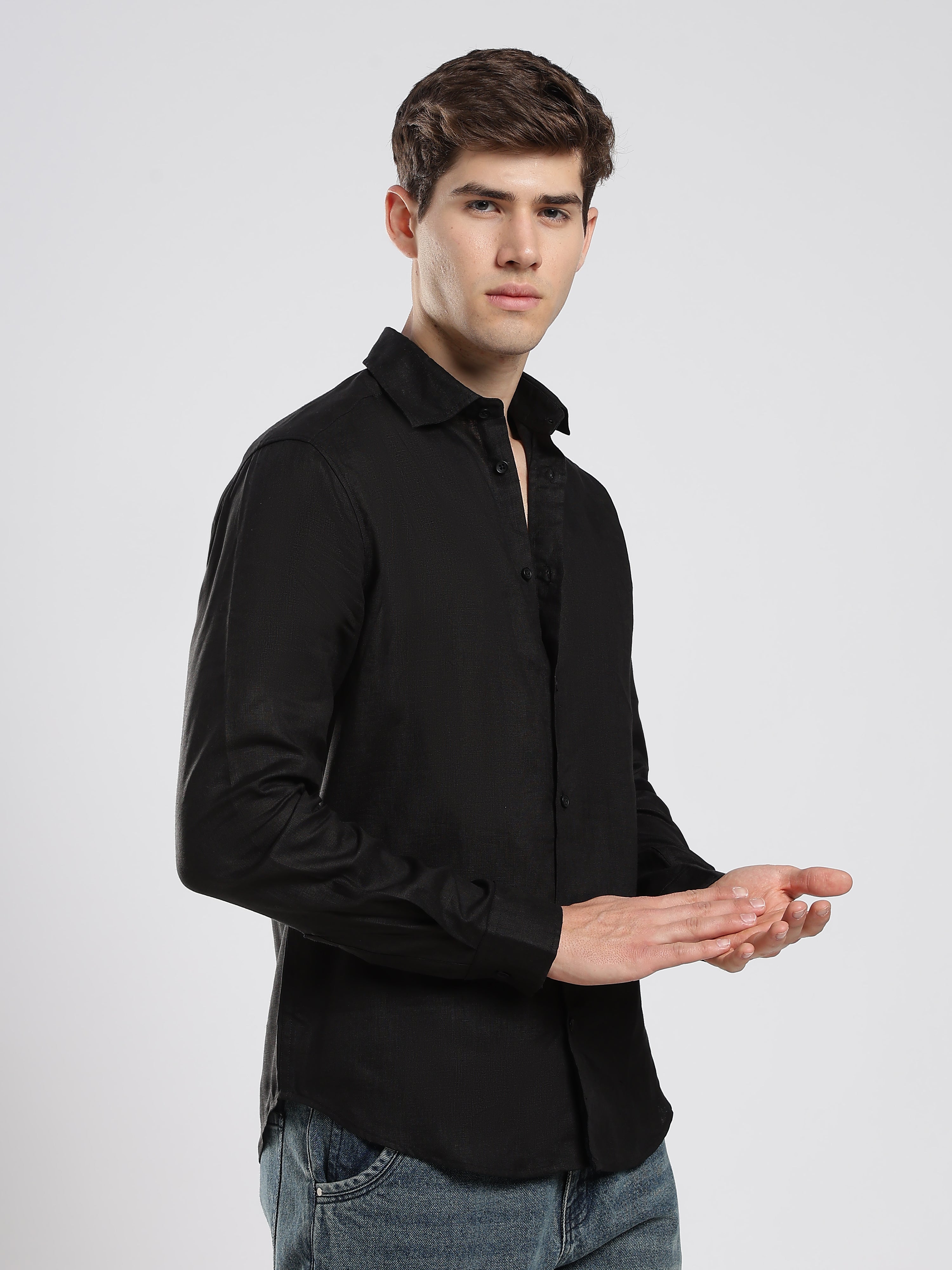 Midnight Black Linen Shirt – Signature Fit