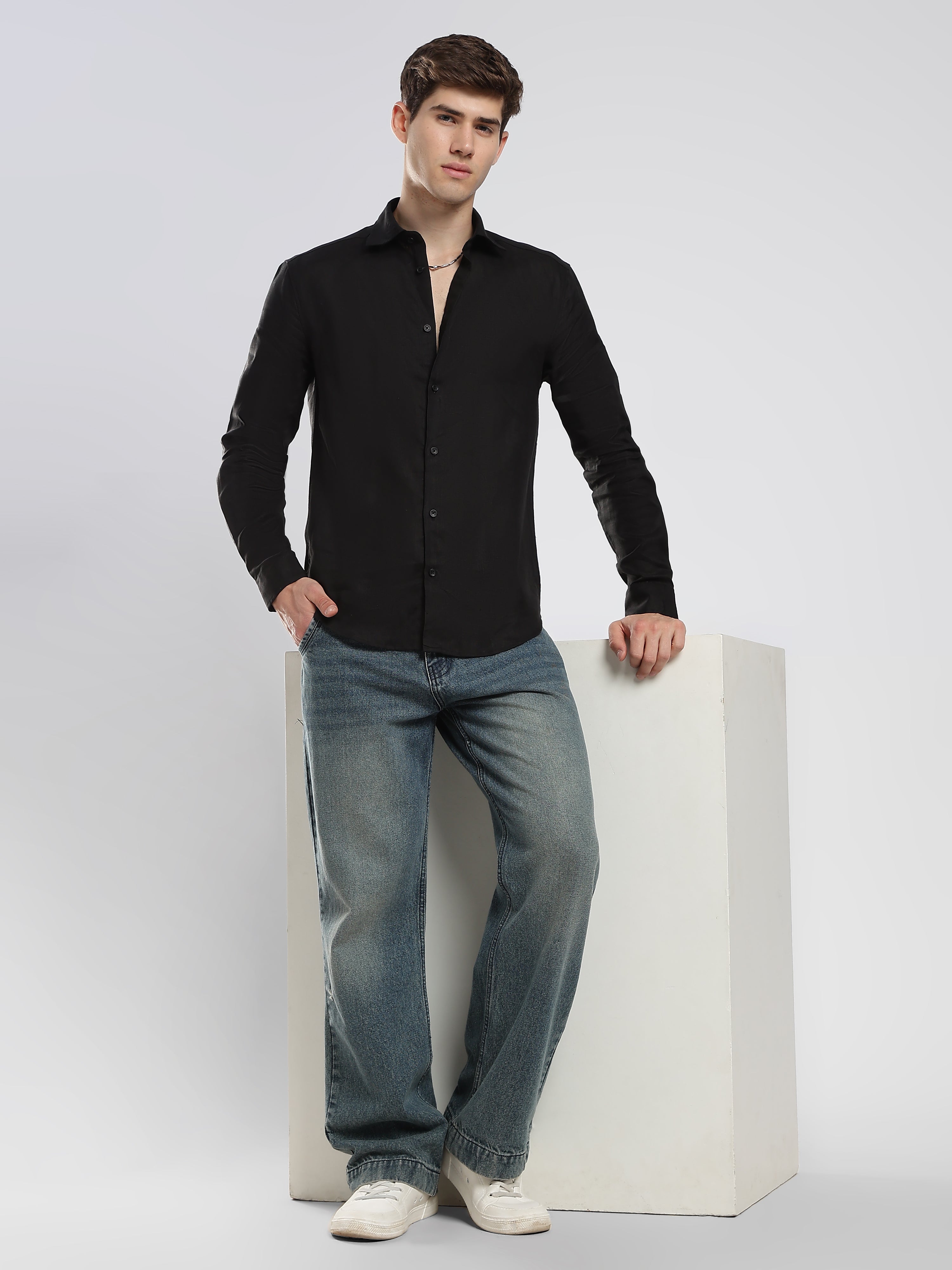 Midnight Black Linen Shirt – Signature Fit