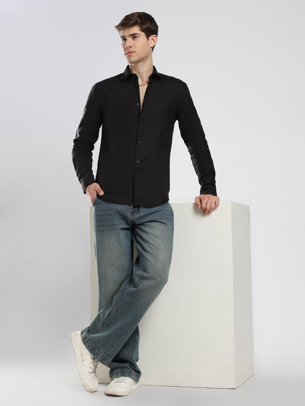 Midnight Black Linen Shirt – Signature Fit