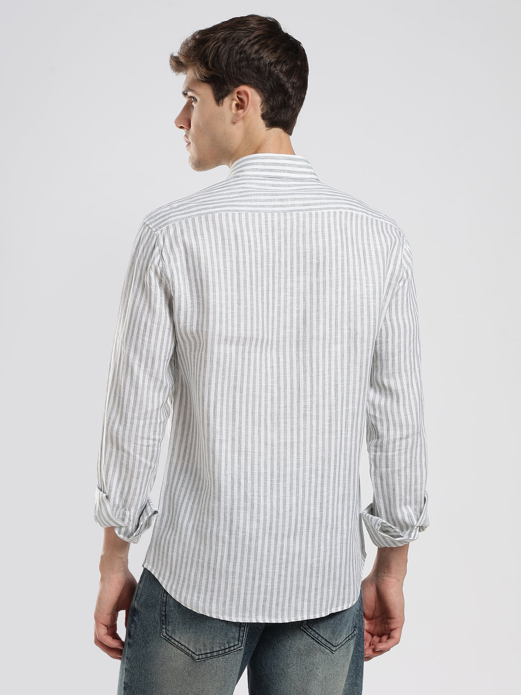 Mist Grey Striped Linen Shirt – Subtle Luxury
