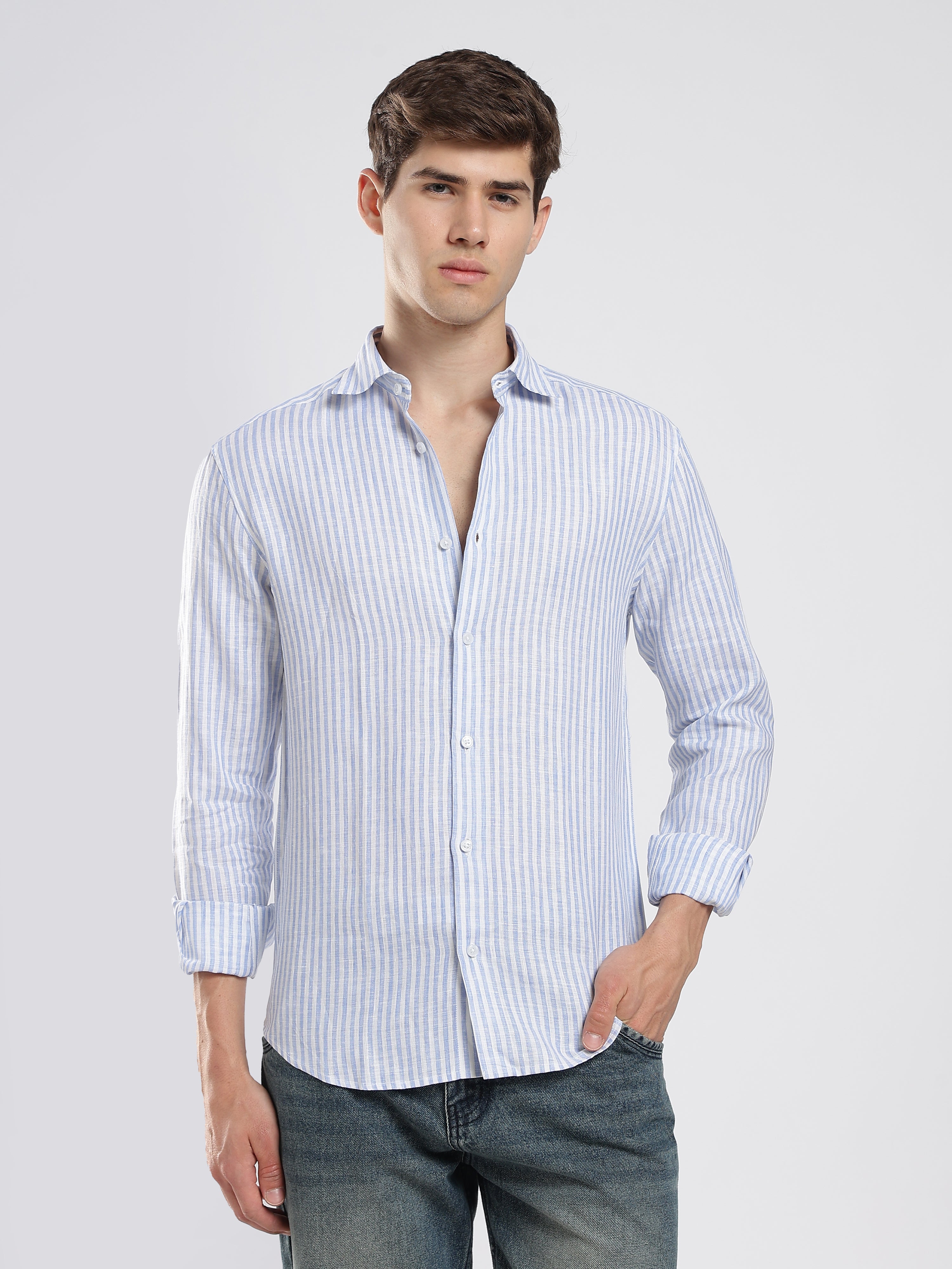 Ocean Blue Striped Linen Shirt – Coastal Edit
