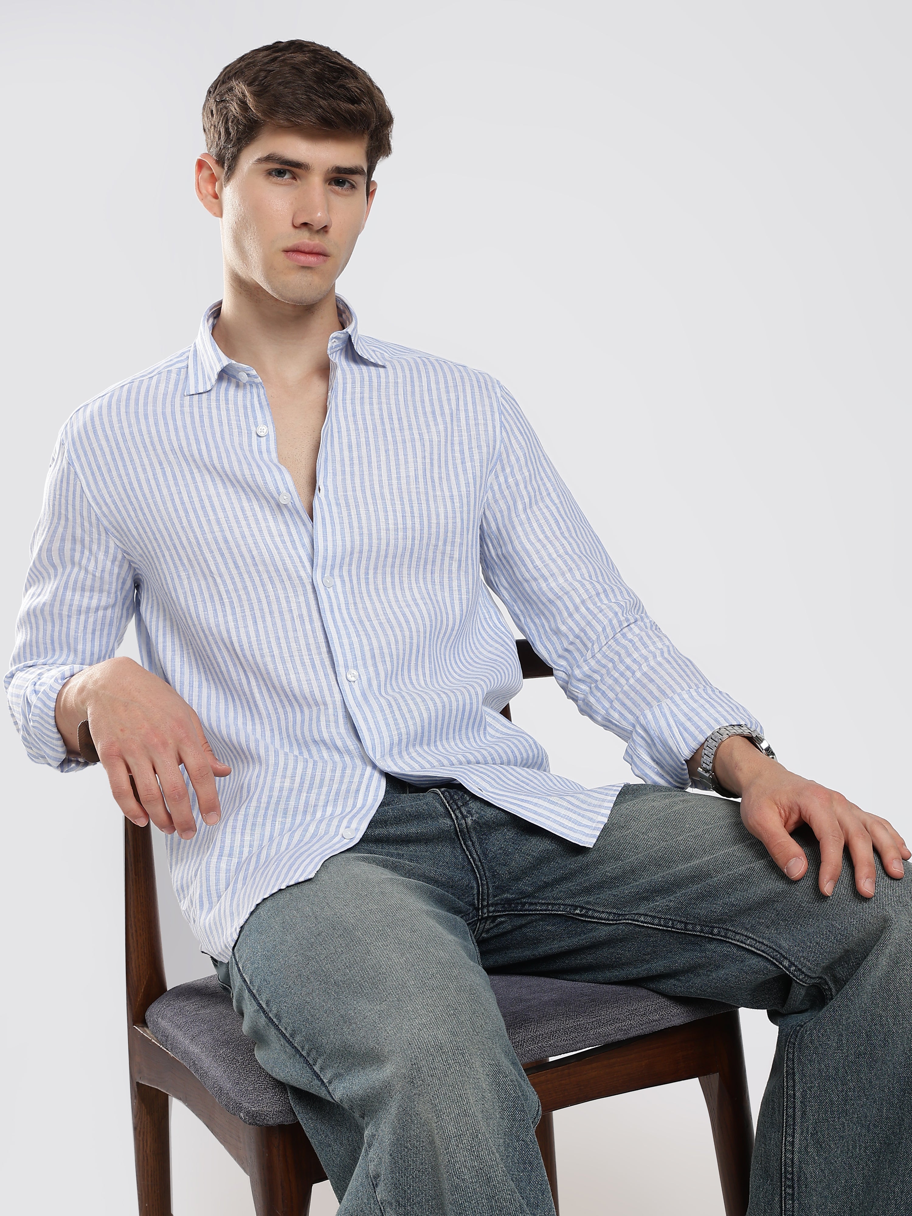 Ocean Blue Striped Linen Shirt – Coastal Edit