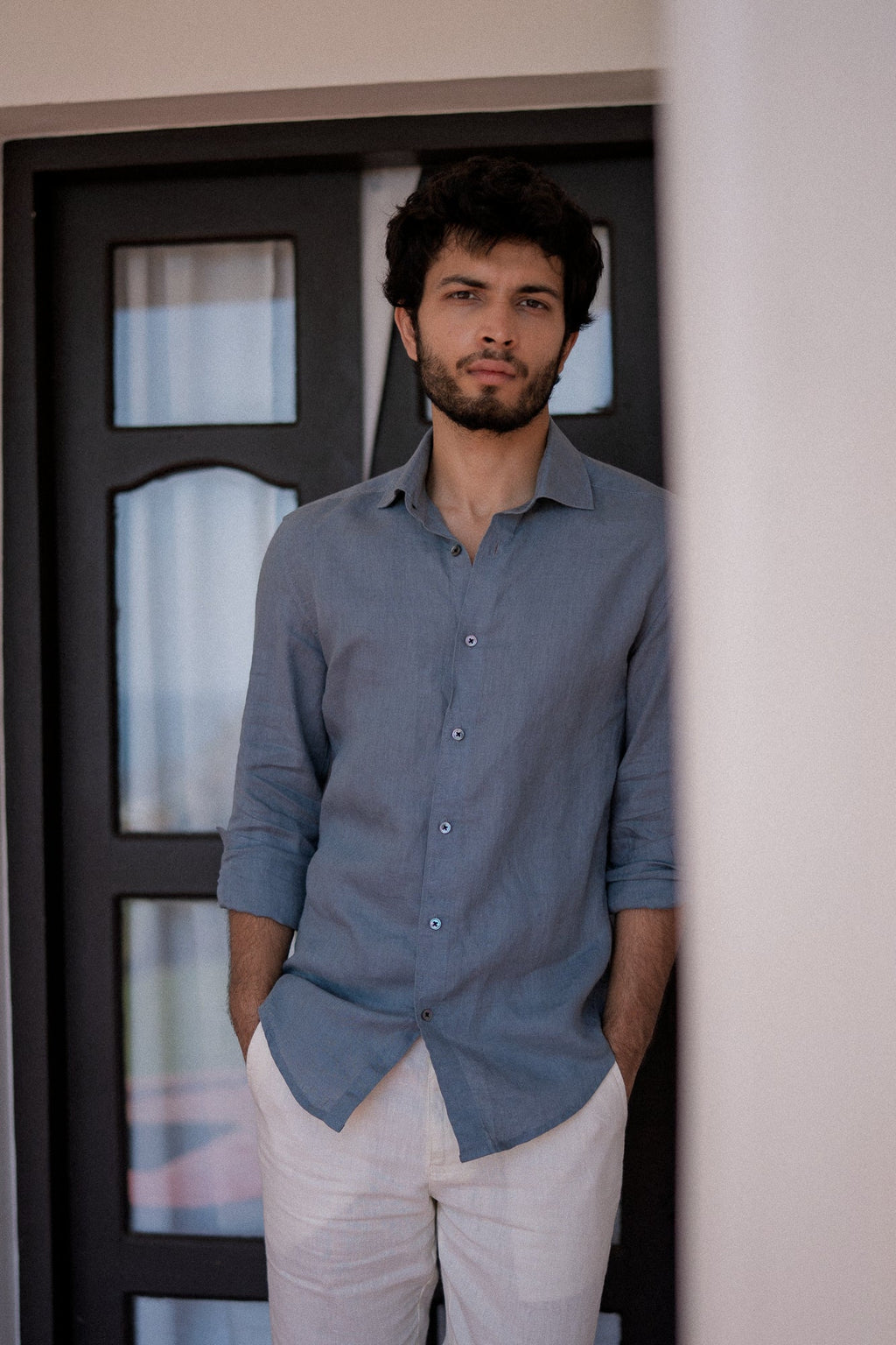 Airforce Blue Irish Linen Shirt