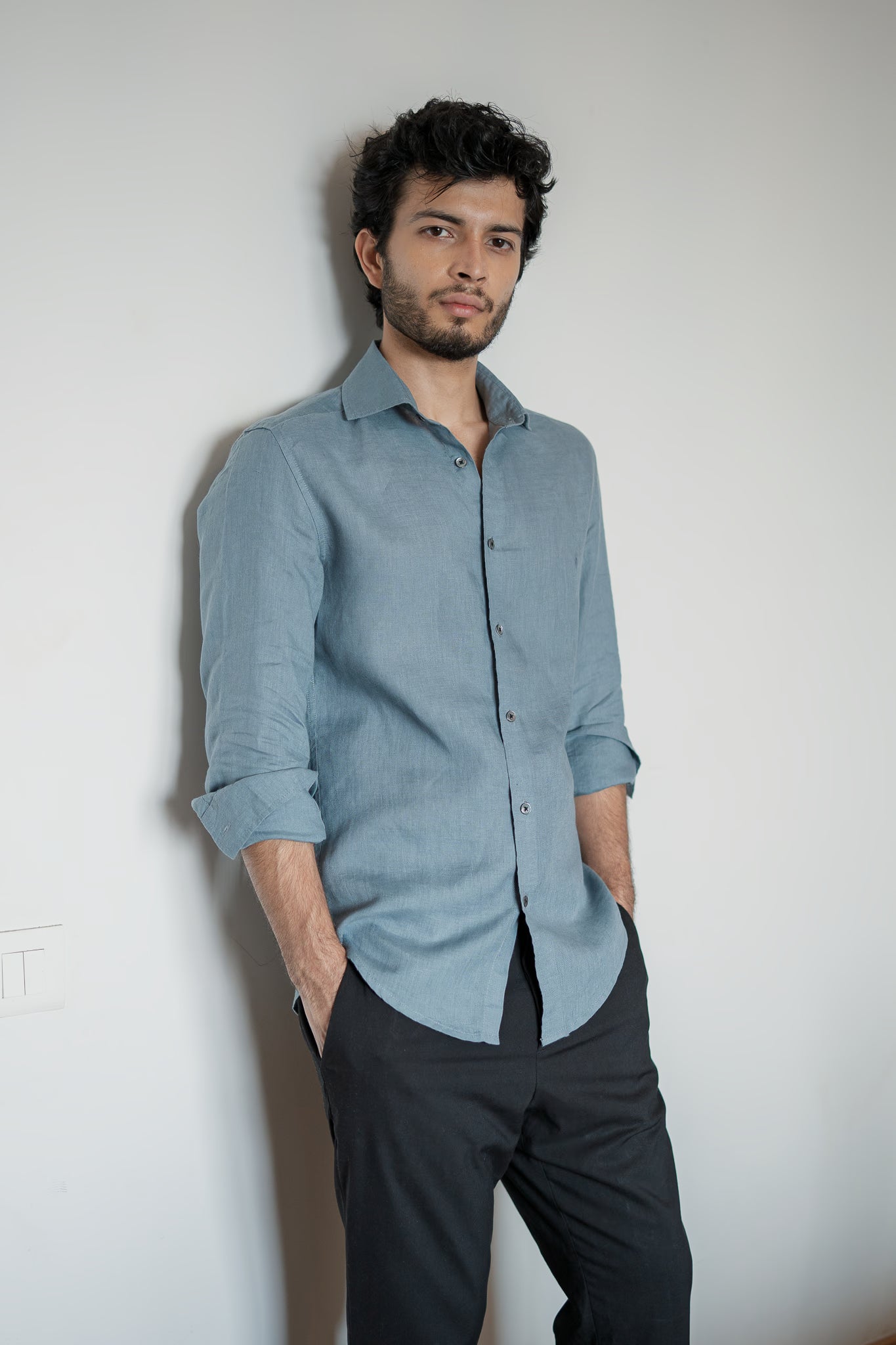 Airforce Blue Irish Linen Shirt