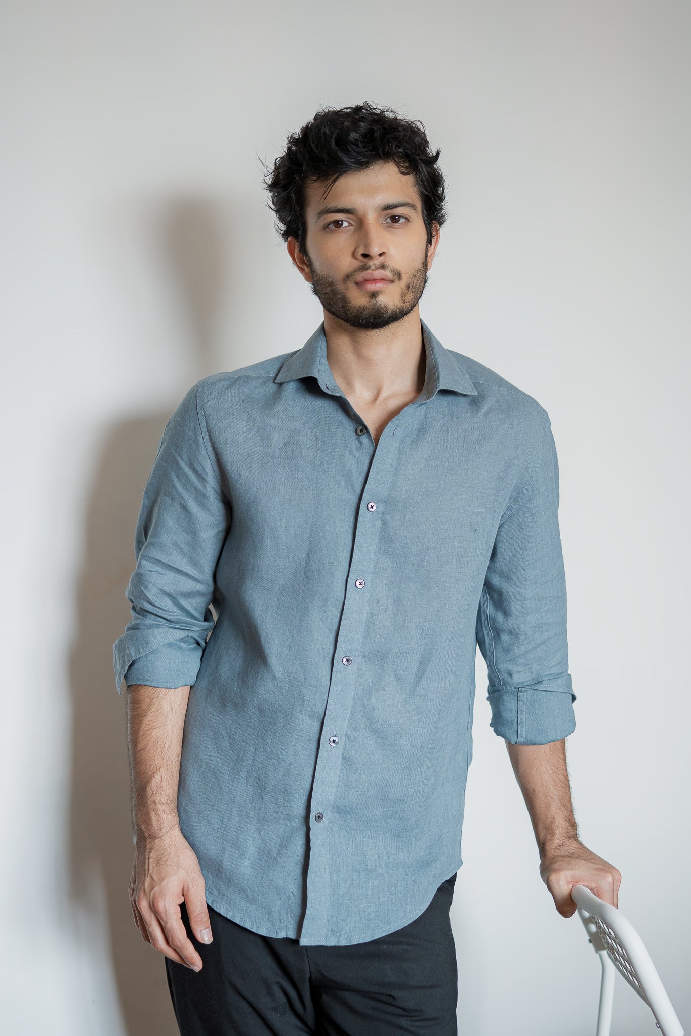 Airforce Blue Irish Linen Shirt