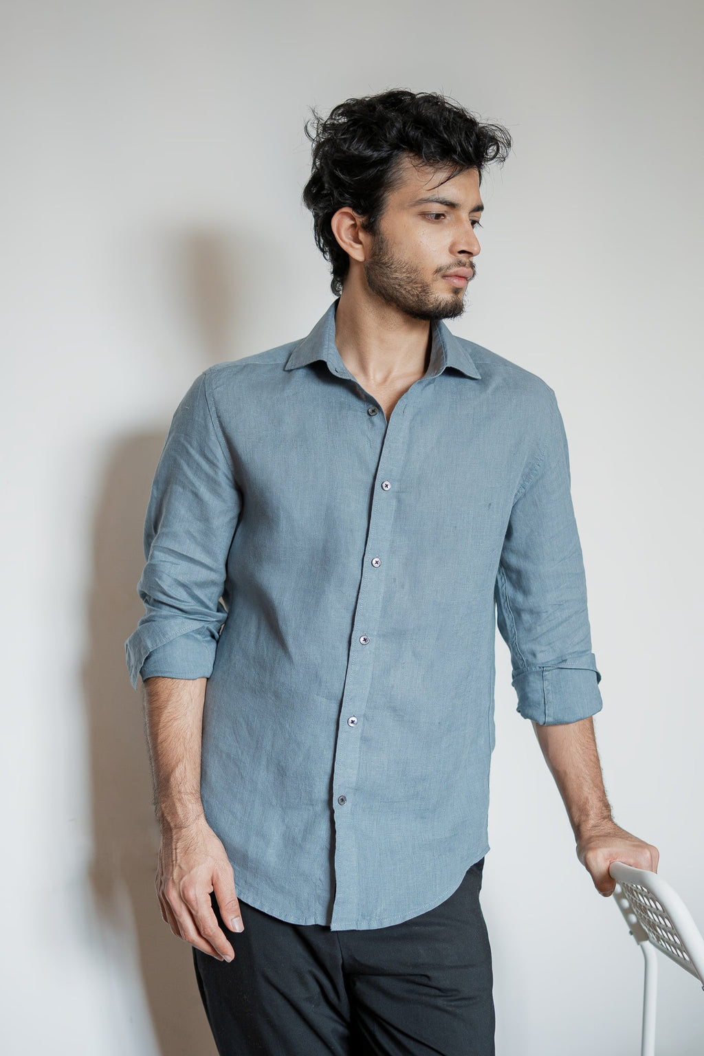 Airforce Blue Irish Linen Shirt