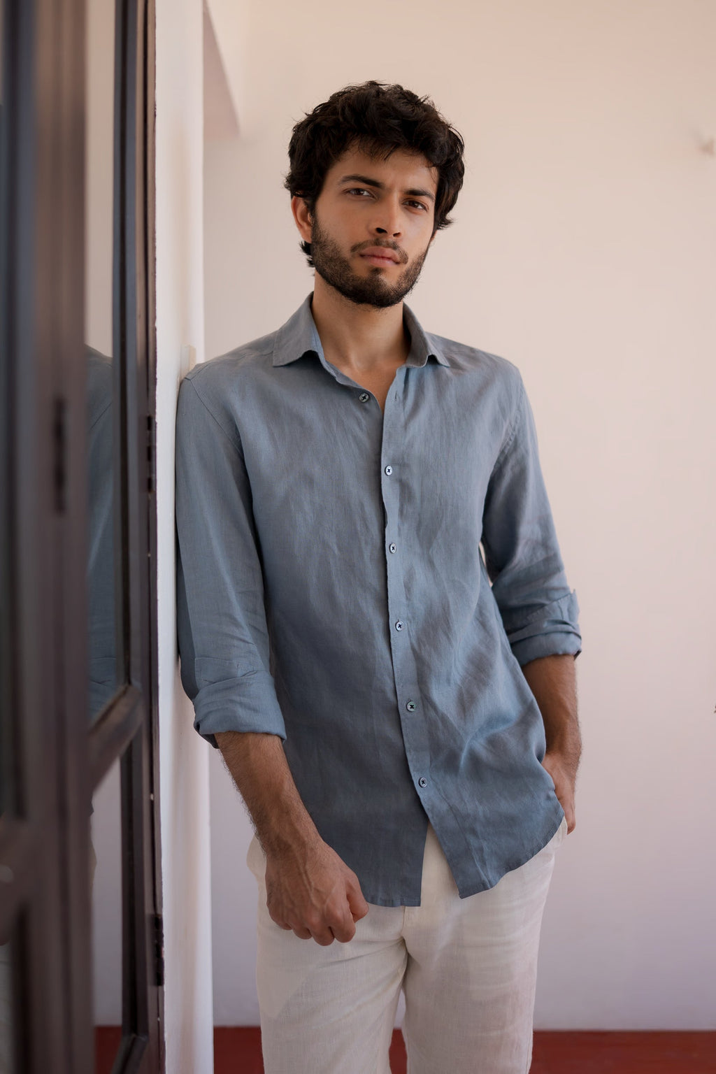Airforce Blue Irish Linen Shirt
