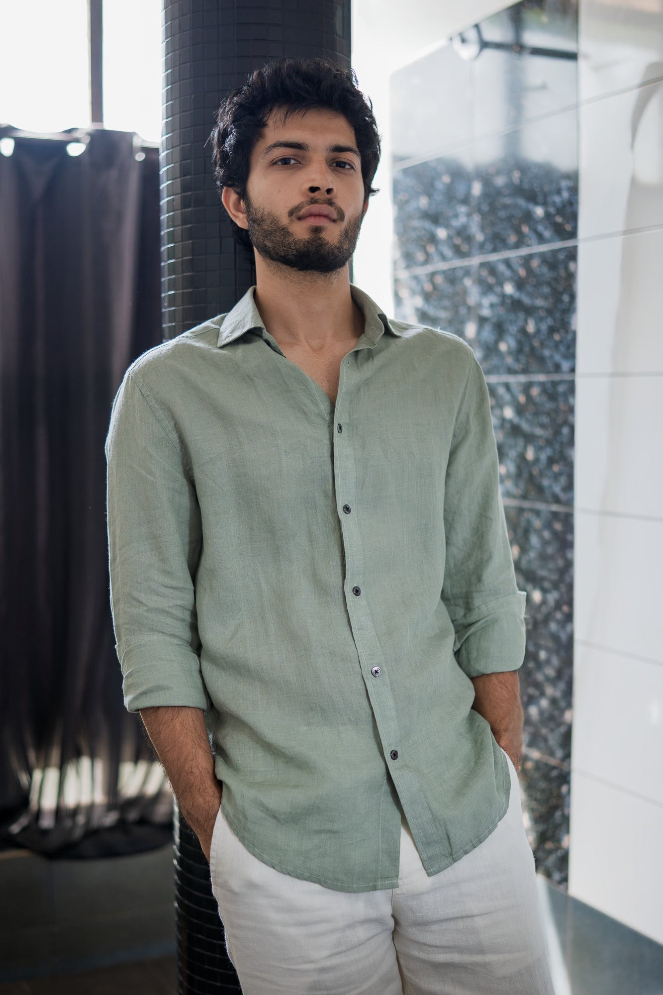 Eucalyptus Green Irish Linen Shirt